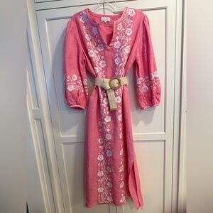 ASHA Pink Floral Embroidered Midi Dress